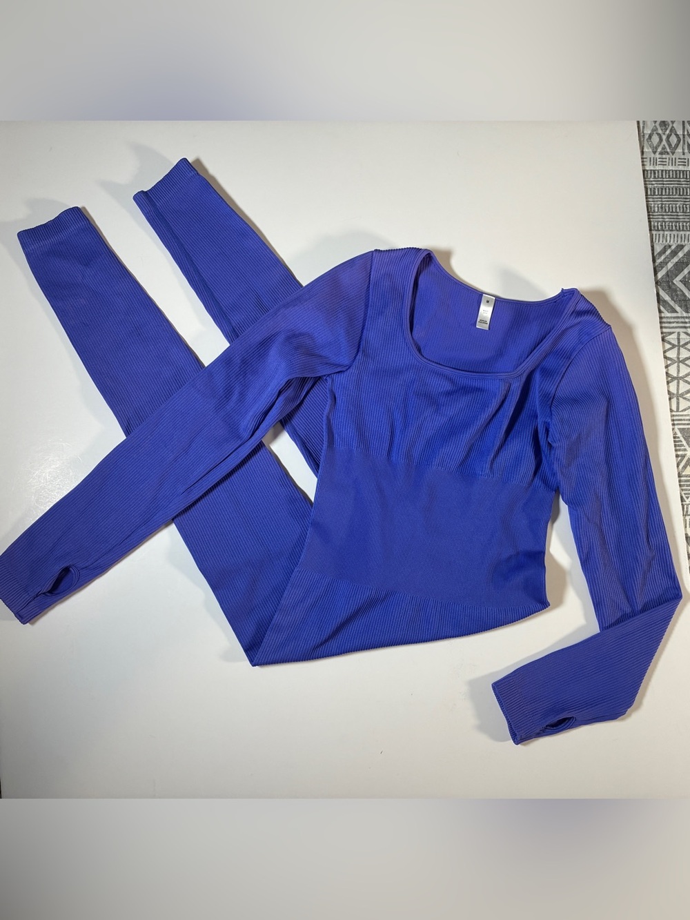 Cobalt Ribbed Square Neck Long Sleeve Bodysuit Size M